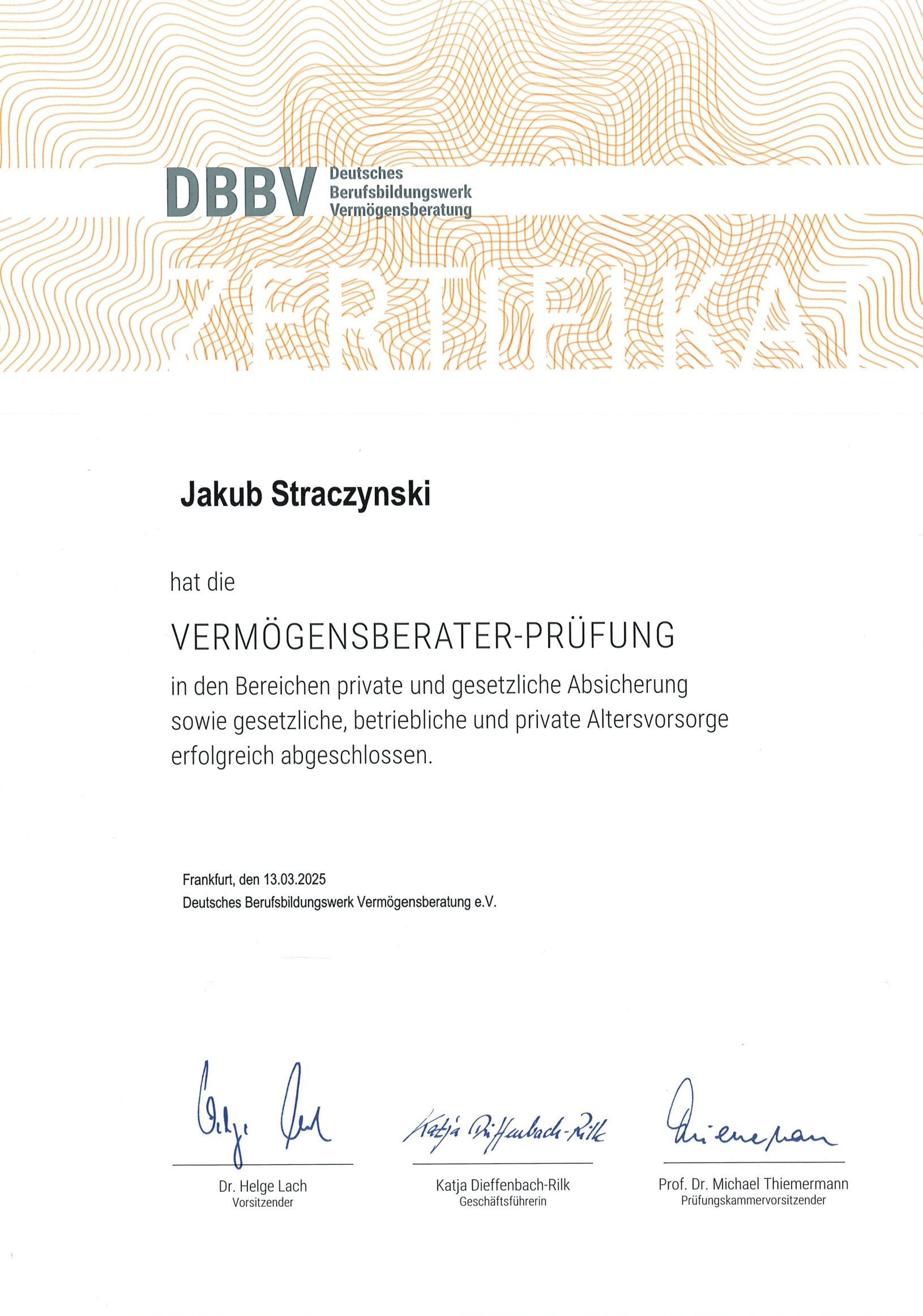 Certyfikat doradcy - Jakub Strączyński